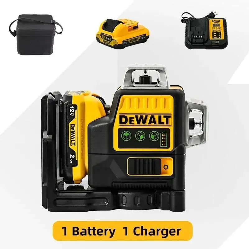 DEWALT DW089LG 12-Line 3-Side 360-Degree Vertical & Horizontal Green Laser Level, 12V Lithium Battery, for Complex Leveling Jobs, Big Tool Set with Drill, Lawn Sweeper, Impact Wrench, Welder
