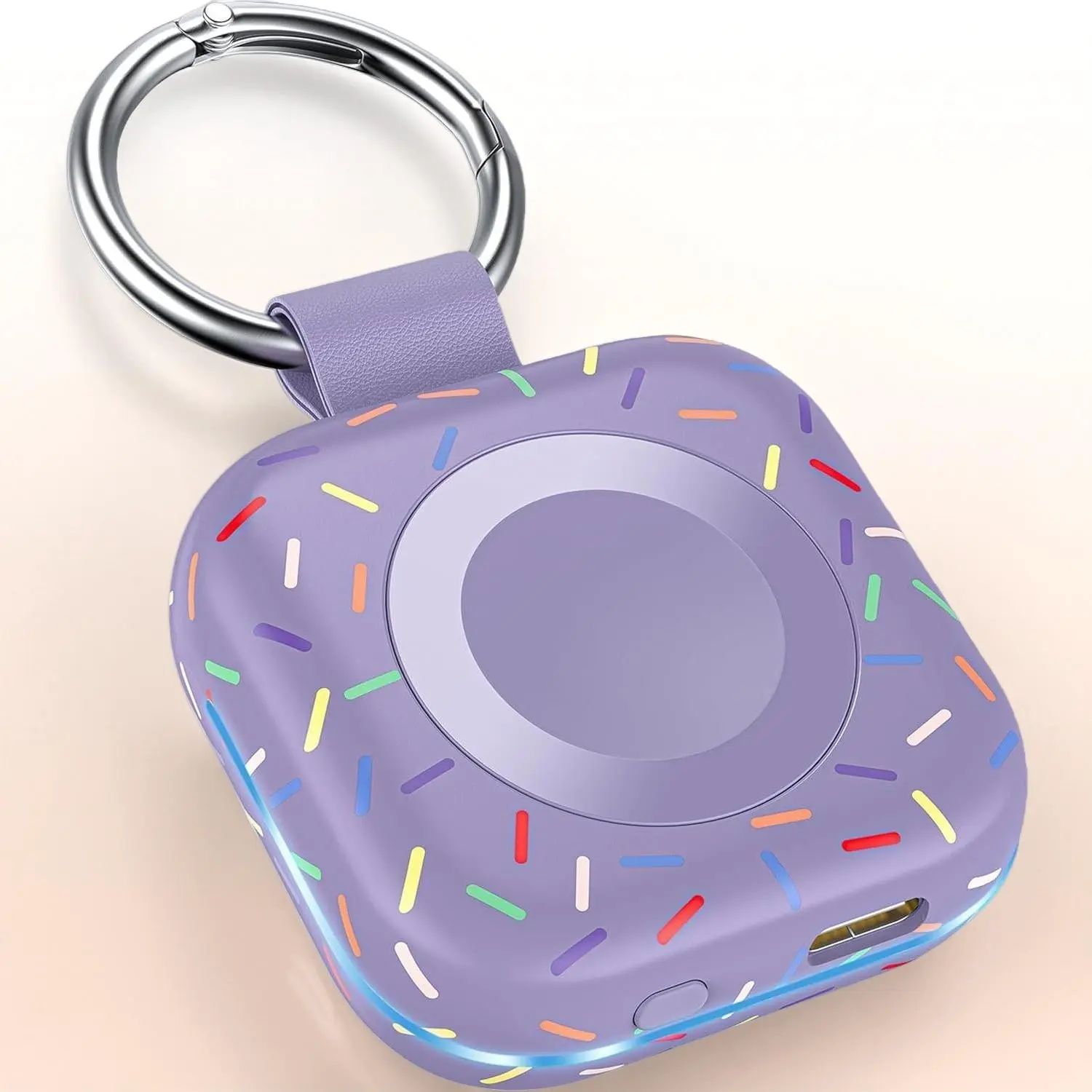 P-X Portable Magnetic Charger for Apple Watch Series 10/9/8/Ultra/7/6/5/4/3/2/SE, 1200mAh Compact Power Bank with Keychain - Purple