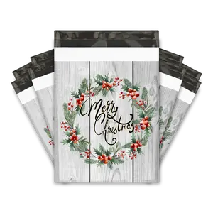 10x13 Christmas Wreath Designer Poly Mailers Shipping Envelopes Premium Printed Bags
