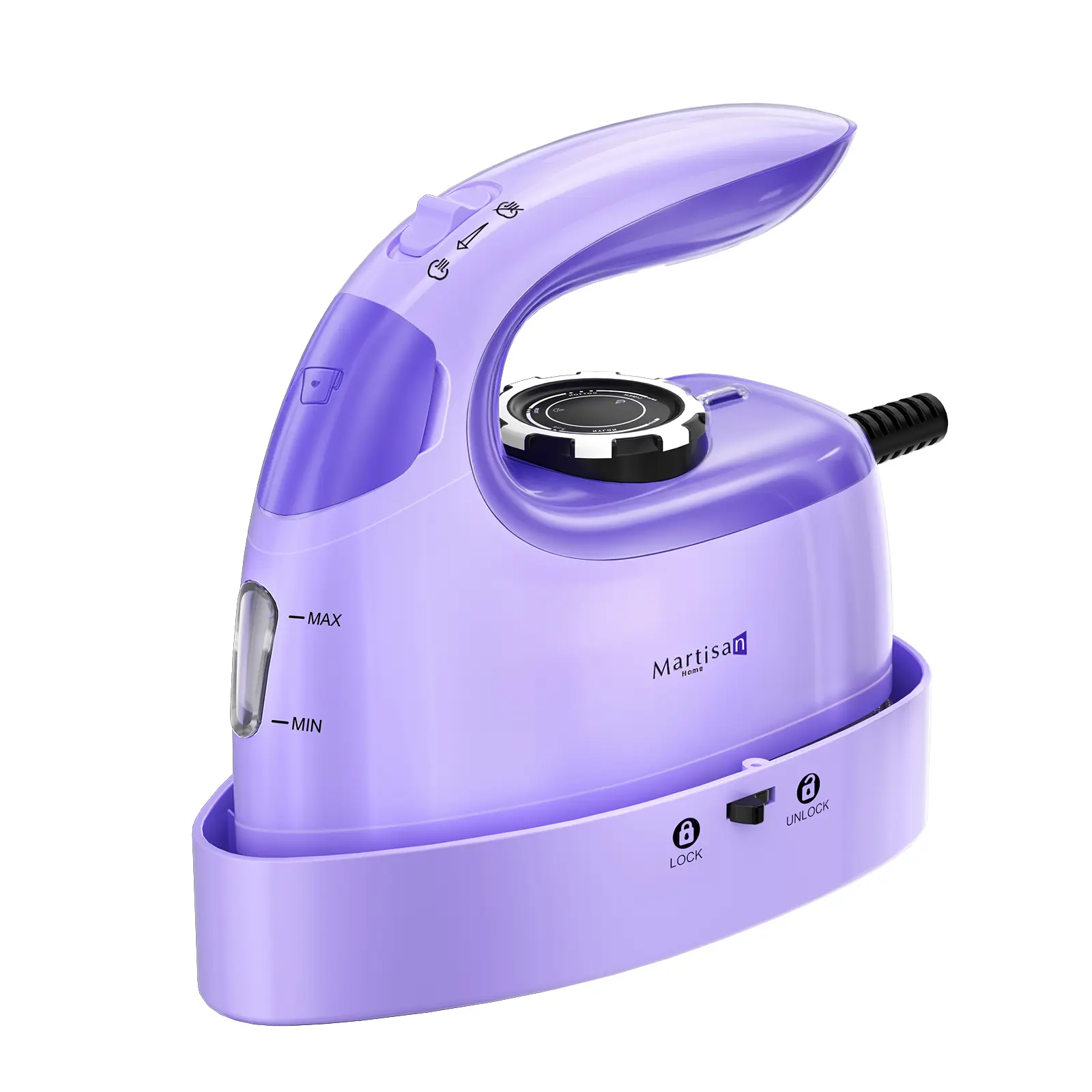 Martisan Mini Travel Steam Iron for Clothes - 1000W Compact Portable Iron with Ceramic Non-Stick Plate, 16g/min Continuous Steam, 30s Fast Heat-up, 300 Steam Holes, 90ml Water Tank, Safety Base, Purple