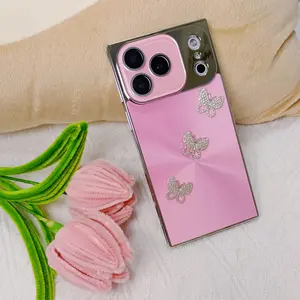 Shockproof Protective Silicone Cellphone Cover, Anti-Drop 4-Corner Straight Edge Design with Butterfly Pattern & Lens Protection, Customizable Case for IP 14, 15, 16 Max, 17 Max | Mobile Phone Accessories