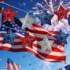 4th of July Decorations Red White and Blue Star String Lights 9.5Ft 10 LED Star Patriotic Light, Connectable Plug-in Fourth of July Red White Blue Lights for Outdoor Indoor Memorial Day Decor
