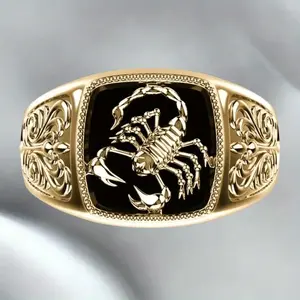 1 Scorpion Ring - Gold Plated Jewelry, Black Enamel Design, Exquisite Details and Durable Surface Treatment, Unique Declaration for Both Men and Women, Exquisite Gift Box Packaging