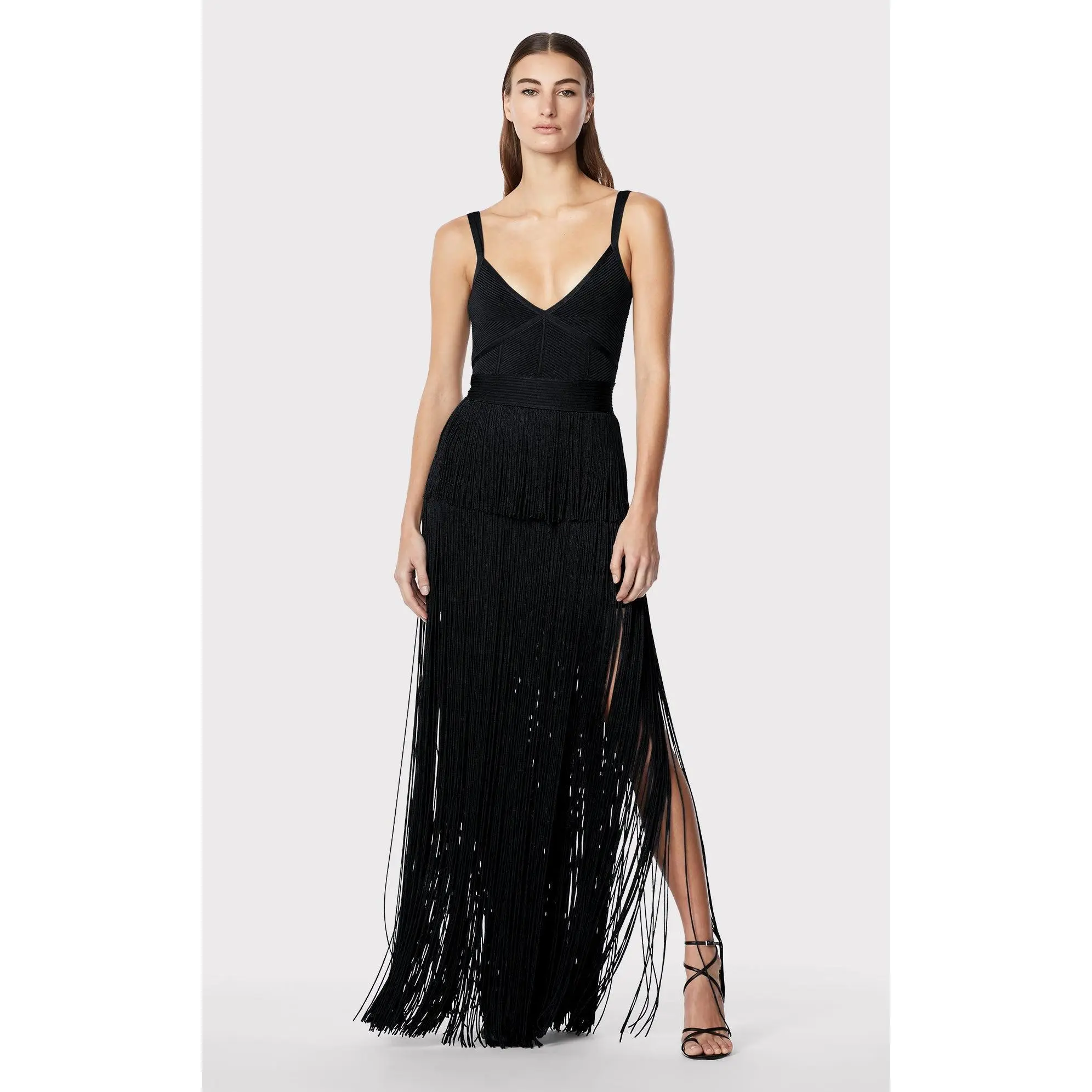 STRAPPY OTTOMAN FRINGE GOWN