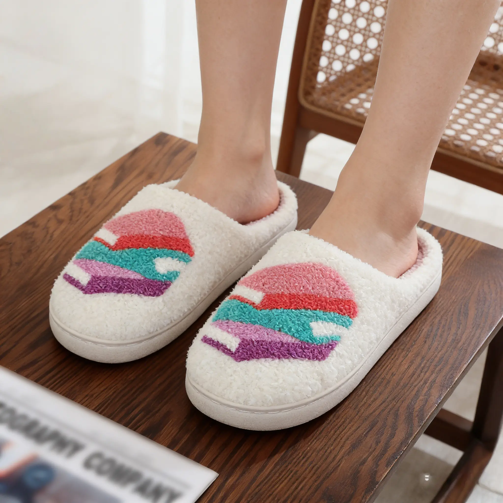 Book Stack Slippers, Trendy Plush Lined Cotton Footwear for Women with Memory Foam, Comfortable Non-Slip Sole for Indoor Outdoor Wear, Home Slippers, Girlfriend, Fabric, Slip On, Soft Cotton, All Seasons, Fluffy Plush, House Slippers