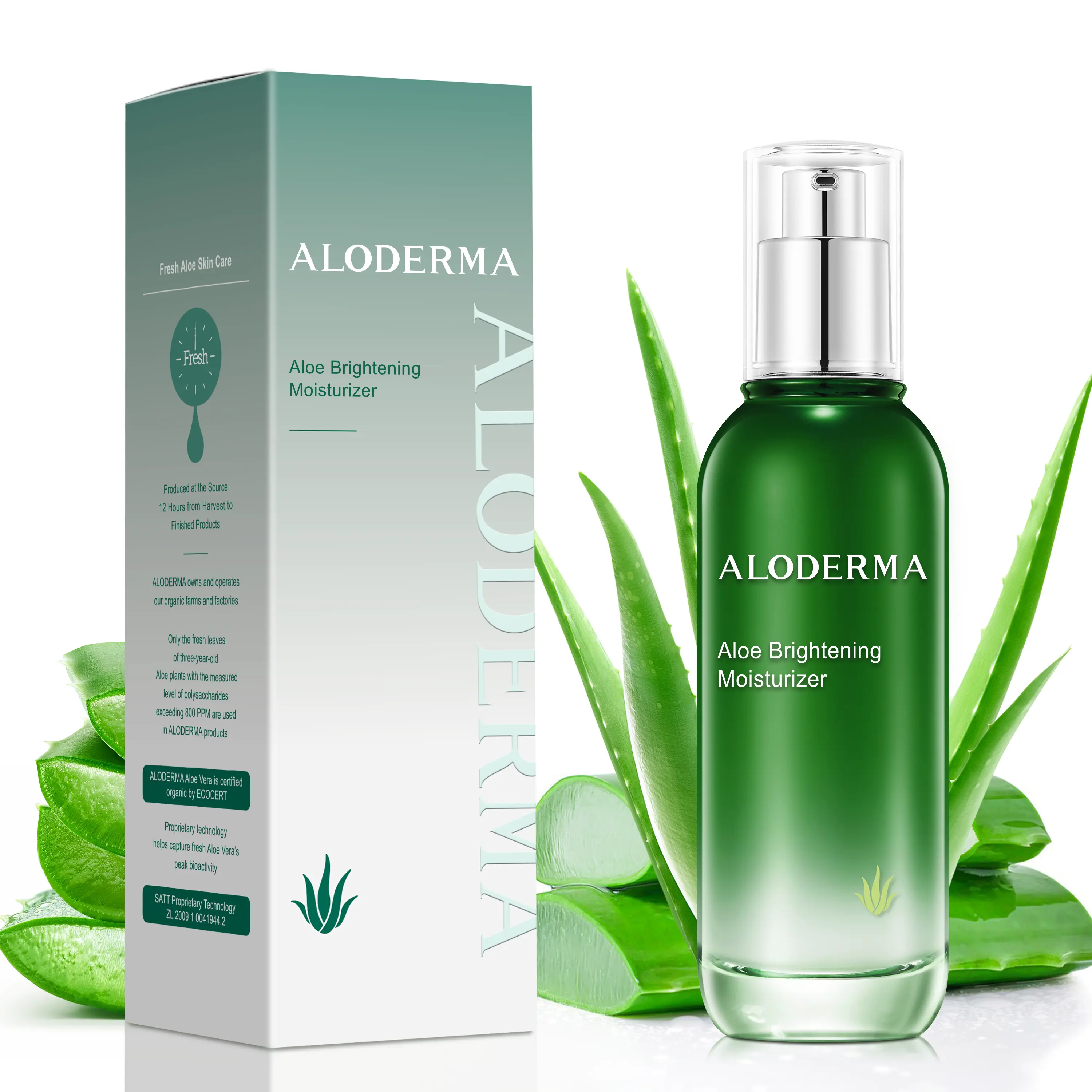 ALODERMA Brightening Face Moisturizer with 75% Organic Aloe Vera, Olive, Aroma, Vitamin C, Isoamyl Laurate - Revitalizing Natural Lotion for Tired, Dull Skin Repair, Nourishment, 3.5oz, Single Item, Skin-Friendly, Smoothing, Sensitive, Calming, Gentle, Re