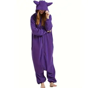 Cartoon  Purple Onesie Pajamas ，Unisex Adult Halloween  Christmas Cosplay Animal One-Piece Costume Sleepwear nightgown outfits Hoodie Winter Homewear Loungewear Womenswear Loose Medium Polyester