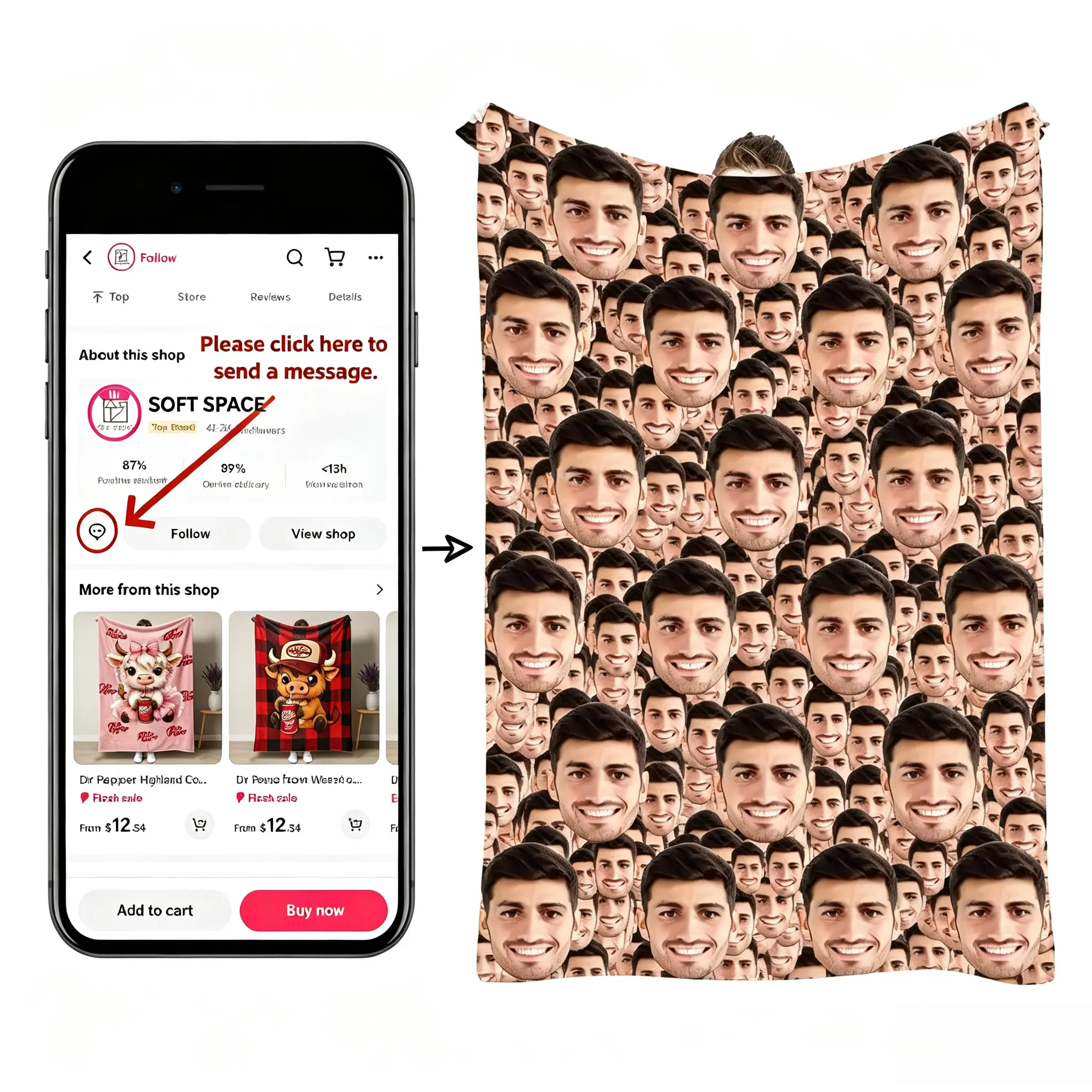 Customized Photo Face Blanket, Personalized Faces All Over Blanket, Mother‘s Day Gift,Funny Face Blanket Super Soft Plush Blanket for Couch, Bed, Sofa Warm and Cozy for All Seasons Gift for Valentine Spouse, Gag Gift