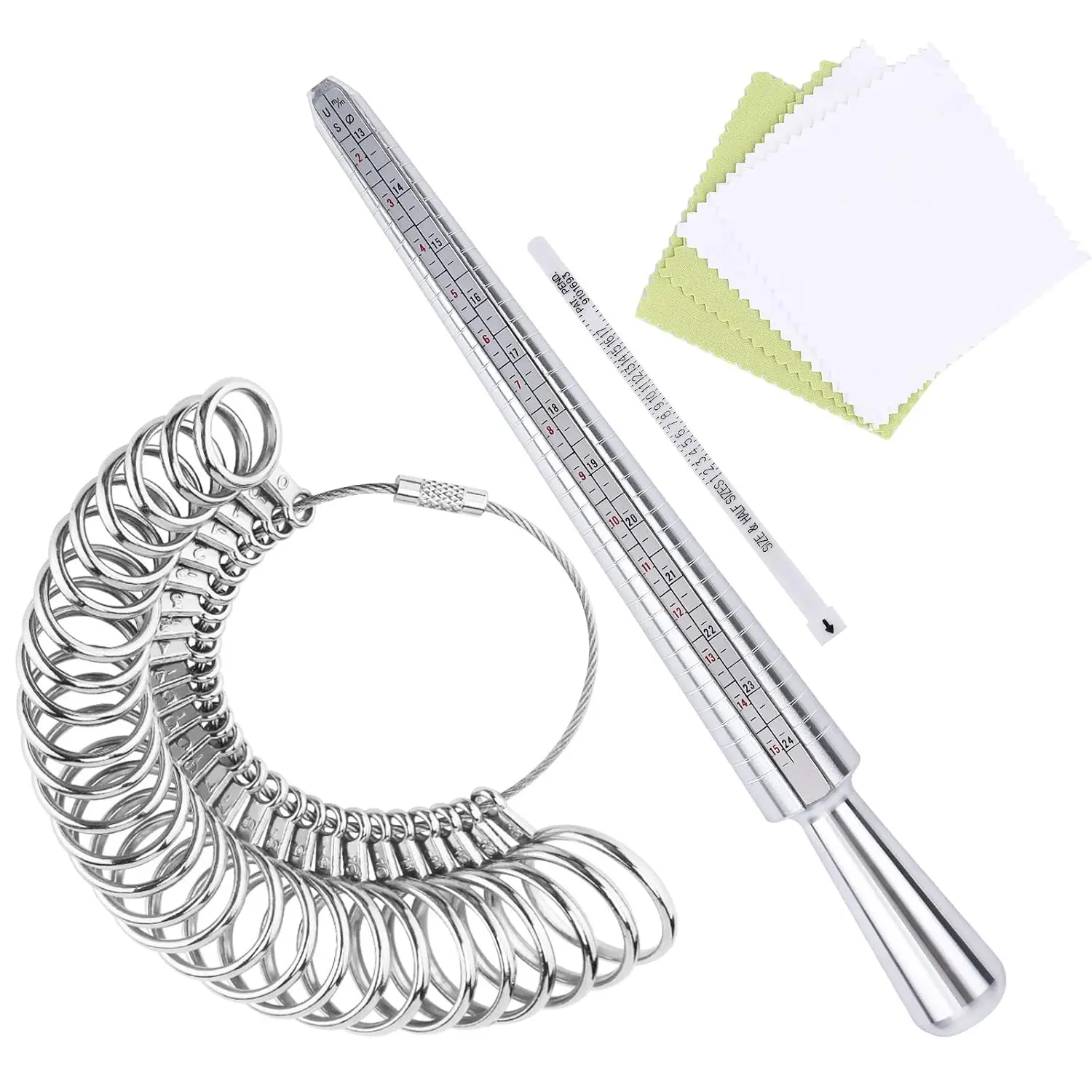 Ring Sizer Measuring Tool Set | 4-Size  Ring Mandrel, 27 count Metal Ring Measurement Tool, Gauge & Polishing Cloth,   Sizing Kit for Women & Men