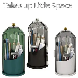 Rotating Layered Toothbrush Holder with Cover, Dustproof Makeup Brush Organizer for Vanity Table, Bathroom Storage Rack, Toothbrush Protector