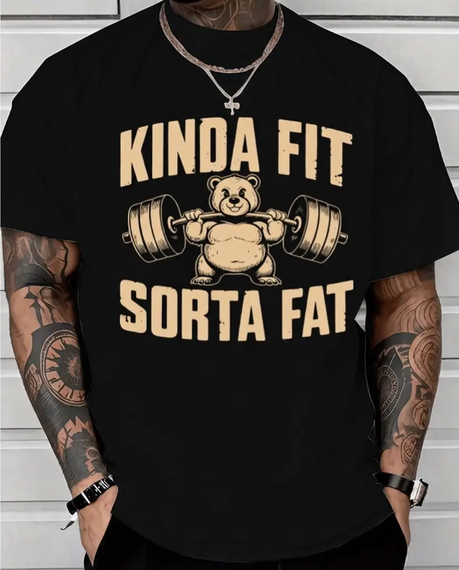 Unisex Weightlifting Bear Graphic Tee - Casual Oversized 100% Cotton Breathable Short Sleeve Top for Gym and Streetwear