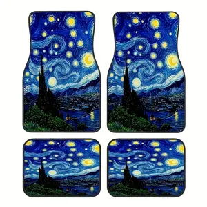 Hot Deal - 4pcs, [Oil Painting Starry Sky Van Gogh Style Pattern] - Car Floor Mats - Printed Design - Universal Non-Slip Car Floor Mats, Easy to Clean Polyester Mats - All-Weather Use, Suitable for Sedans, Trucks, SUVs, Truck Accessories