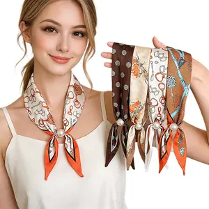 Women's 3-Piece Minimalist Scarf Set — Stylish Magnetic Pearl Neck Scarf, Slim Satin Neck Tie, & Headband/Head Scarf (New Arrival)