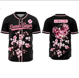 Nezuko Cherry Blossom Demon Slayer Baseball Jersey, Anime Cosplay Unisex Jersey Shirt, Kimetsu No Yaiba Otaku Gift Jersey