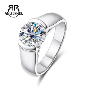 AnuJewel 2ct Round Cut Moissanite Engagement Rings D Color 925 Sterling Silver Gift for Anniversary Brithday Women Her with Certificate