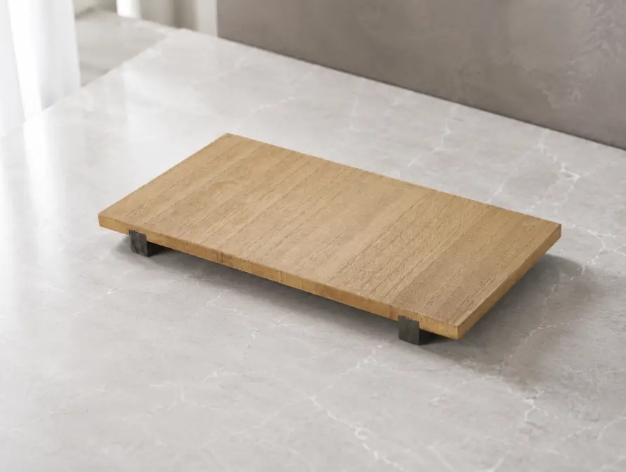 8" x 15" Natural Wood Riser Decorative Tray for Kitchen, Bathroom & Coffee Table Decor