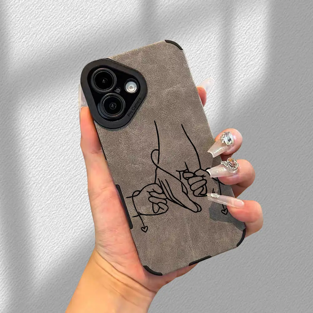 Full-Leather TPU Cell Phone Protector Casing - Linear Parents/Children Hand-Holding Heart Pattern, Retro Simple Stylish Angel Eye Design, Shockproof Protection Accessory for iPhone 17,16,15,14,13,12,11 Plus,Pro,Max,Pro Series (Trendy Holiday Gift Option)