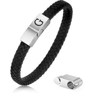 Initial Leather Bracelet for Men -   Adjustable Stainless Steel  Clasp Mens Initial Bracelet,  Gifts for Men Husband Dad Son