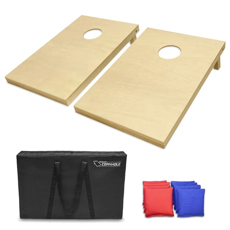 GOSPORTS Cornhole Set with 2 Tailgate Size Boards (3x2 ft), Solid Wood & Galvanized Steel Construction, Includes 8 All-Weather Bean Bags & Rules - Customizable for Cookouts and Campsites