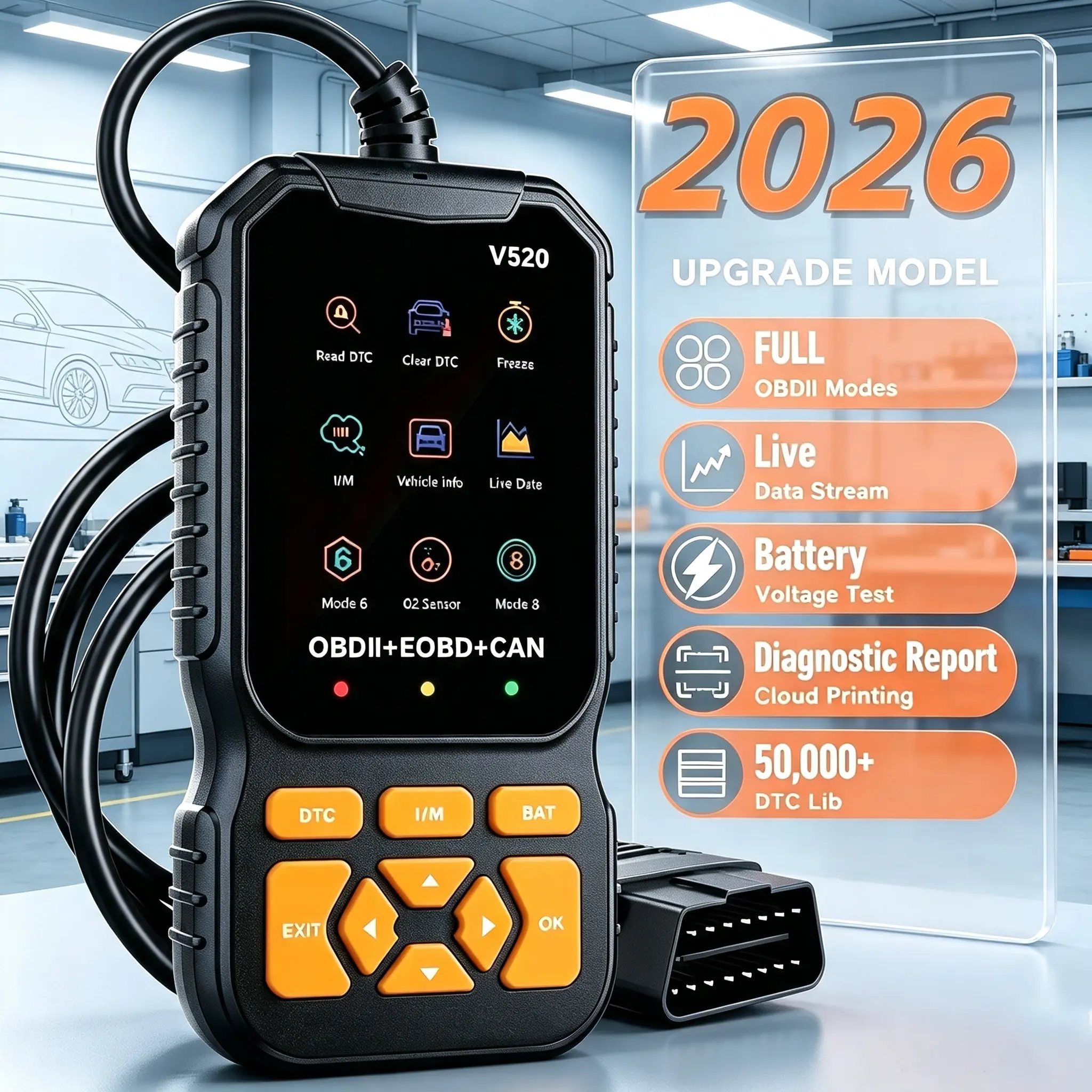 Professional OBD2 Scanner – OBDII Diagnostic Code Reader for Check Engine Light, Live Data, Read & Clear Codes, I/M Readiness, Cloud Printing, Dual UI Mode, Automotive Scan Tool