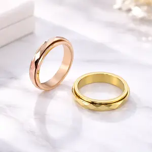 Fidget Spinner Rotating Band Ring Gold Plated Faceted Minimalist Anxiety Daily Wear Jewelry Accessories for Women Valentines&birthday Boujee Gifts for gf Mother's Day gift