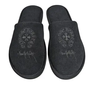 Women's Chrome Hearts NYC Exclusive Embroidered Horseshoe Logo Flipflop Slide Hotel Slippers, Black Footwear