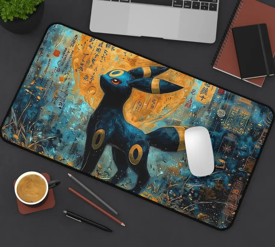 Mystical Umbreon Desk Mat – Anime Gaming Mouse Pad with Lunar Japanese Art Design, Gaming mat