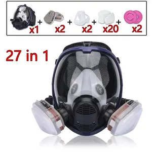 1pc 27 In 1 Large Full Face Respirator, Reusable Anti-Fog Anti-Scratch Polycarbonate Lens Silicone Mask, Extensive Use For Organic Gas, Painting, Chemical, Woodworking, Dust Protection, 230mm/9. 06inch X 190mm/7. 48inch Plastic Material