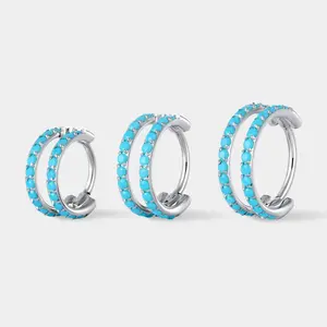 Oufer 20G Aligned Turquoise Hinged Segment Clicker Double Hoop Nose Ring