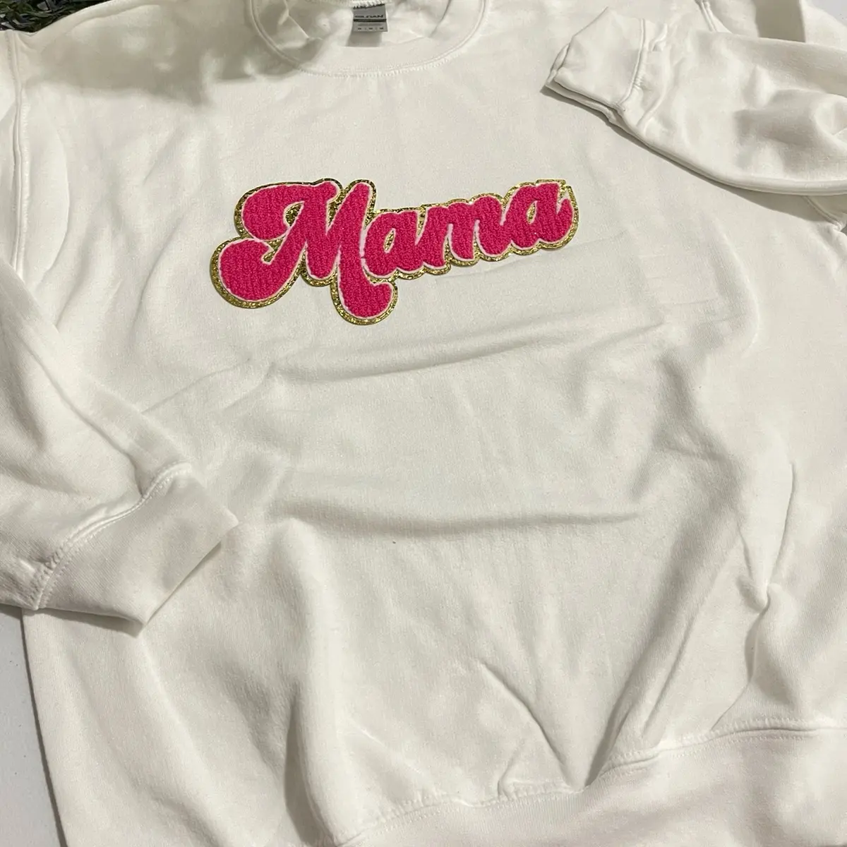 Mama Sweatshirt | Hot Pink Chenille Patch | Cursive | crewneck | mama momlife valentine's Galentines | pretty in pink | limited stocks | streetwear | casual | mother's day | comfy | unisex size | 50% polyester | 50% cotton | Interior is fleece Sweaters