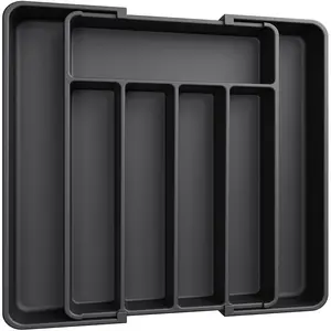 Expandable Silverware Organizer – Adjustable Kitchen Drawer Tray for Forks, Knives, Spoons, Multipurpose Storage, Black