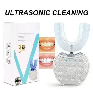 Automatic U-Shaped 360° Electric Toothbrush with Blue Light, Ultrasonic Full Mouth Sonic Cleaner, Hands-Free, USB Rechargeable, 3 Cleaning Modes