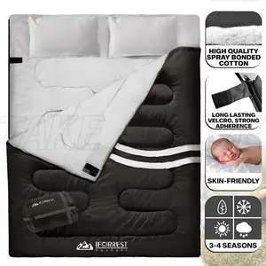 Double Sleeping Bag for Adults 2 Person Cold Weather 3-4 Seasons Waterproof Sleeping Bag for Camping Hiking Backpacking Extra-Wide XL King Size Warm Soft Cotton Lining Includes 2 Pillows & Carrying Bag Lightweight Portable Gear for Outdoor Travel