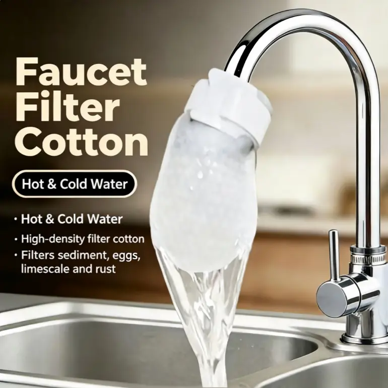 Faucet Filter Cotton Replacement Pads, Universal Sink Tap Water Filter Refill with Installation Strap, Disposable Faucet Splash Filter for Kitchen Bathroom Sink, 10PCS