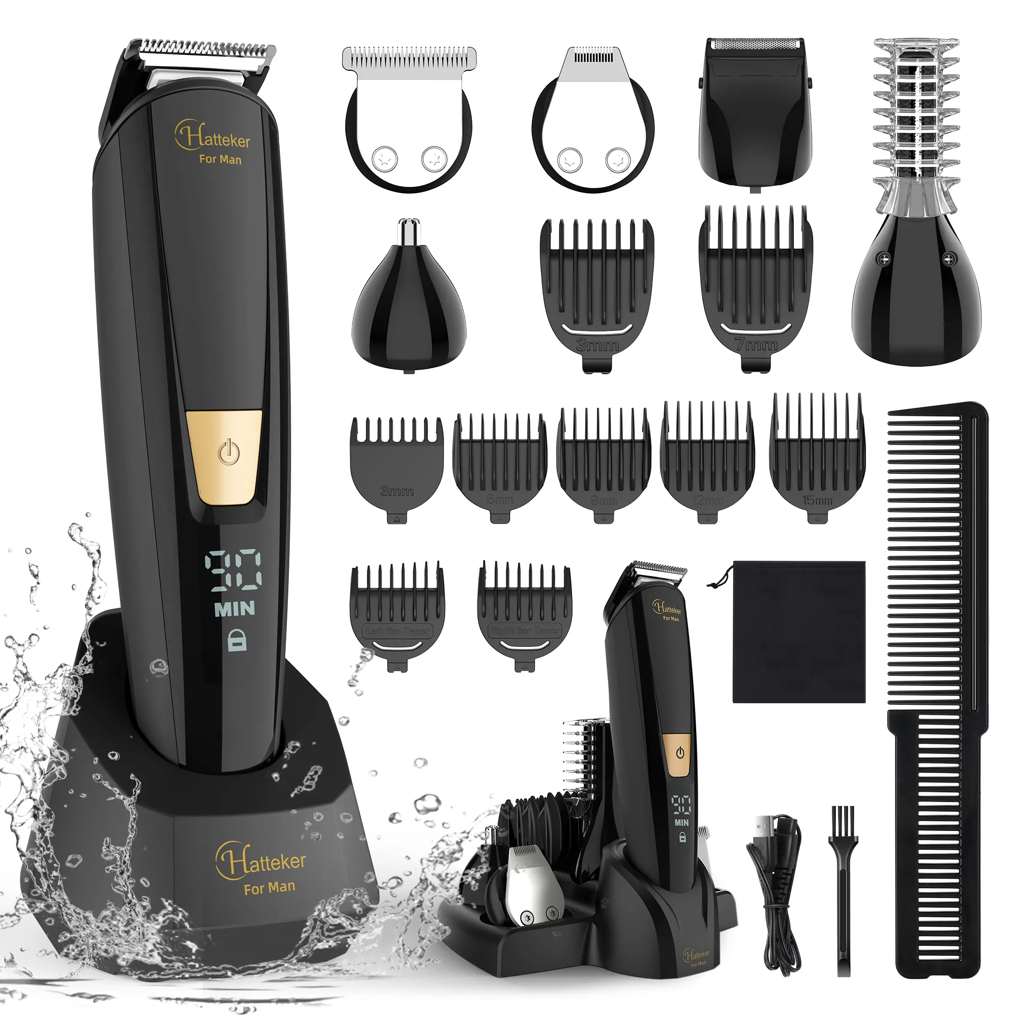 Hatteker Electric Body Hair Trimmer-Groin Hair Trimmer, Professional Hair Clippers ,Rechargeable Beard Trimmer Razor Shaver for Men,Ball Trimmer,Men's Grooming Kit