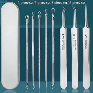 Stainless Steel Blackhead Cleansing Tool Set with Precision Acne Removal Tweezers, Facial Cleansing Tools, Blackhead Extractor Tool, Skin Care Tools for Women & Men, Blackhead Remover Kit