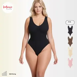 【Magic Shaper】Versatile Use Women’s Seamless V Neck Shaper Jumpsuit, Sleeveless Corset Bodysuit, No Padding Invisible Shapewear, Full Body Tummy Control Slimming Fashion Bodysuit & Seamless Tummy Control Camisole faja body shaperwear Ribbed Dusty Rose Bra