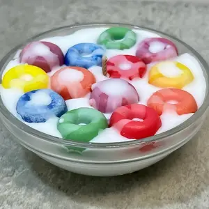 Mini Breakfast Cereal Candle - Colorful Cereal Treats in Clear Bowl for Decorative Use - Ornaments