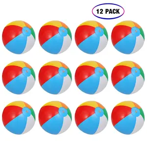 12-Pack PVC Material Inflatable Beach Balls for Kids - Rainbow Color Summer Water Toy, Indoor/Outdoor Fun, Birthday Party Favors, Hawaiian Theme Volleyball
