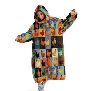 Hooded Blanket, Cozy Hooded Blanket, Wearable Blanket, Rustic Patchwork Chick Hooded Blanket, Digital Print Flannel Blanket, Soft and Warm Blanket, Sofa Throw, Home Relaxation Blanket, Nap Blanket, Office Bed, Camping, Travel, Christmas Gift
