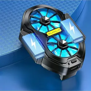 Dual Fan Mobile Phone Cooler Plug-in/Rechargeable Cell Phone Cooling Fan Type-C with Blue Light for Android IOS PUBG Game Cooler
