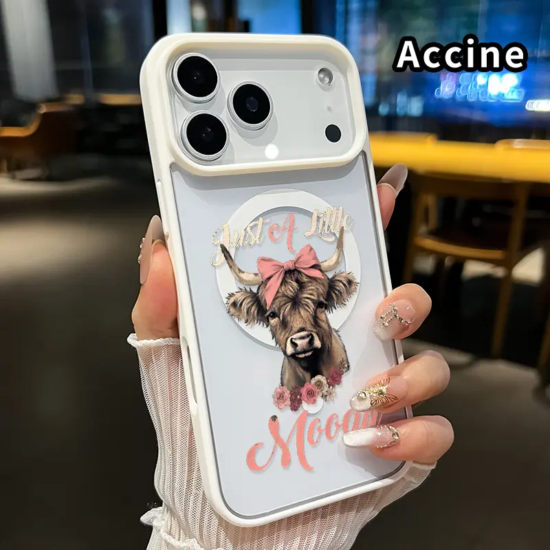 Magnetic Phone Case for iphone 17 Pro Max 16 Plus 15 14 13 12 11 XR Air E Cow with charm Pattern Acrylic Back TPU Edges Bumper Sockproof skin-friendly feel Bumper Cover for Boy