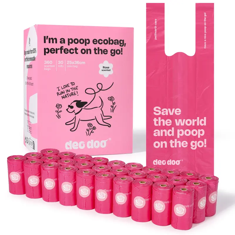 50% Corn Starch Dog Poop Bags with Easy-Tie Handles, 30 Rolls (360 Bags) in Box, 1.26" Diameter x 2.36" Length, Recycled Material, Leakproof, Extra Thick, 100% Waterproof, Odor-Proof for Dog Walking (Scented/Plain, Keeps Hands Clean)
