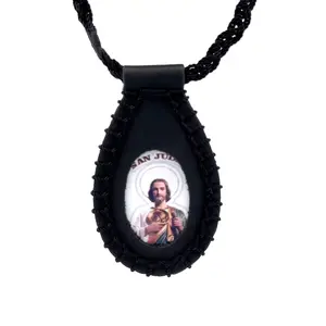 St Jude Black Leather Scapular Necklace