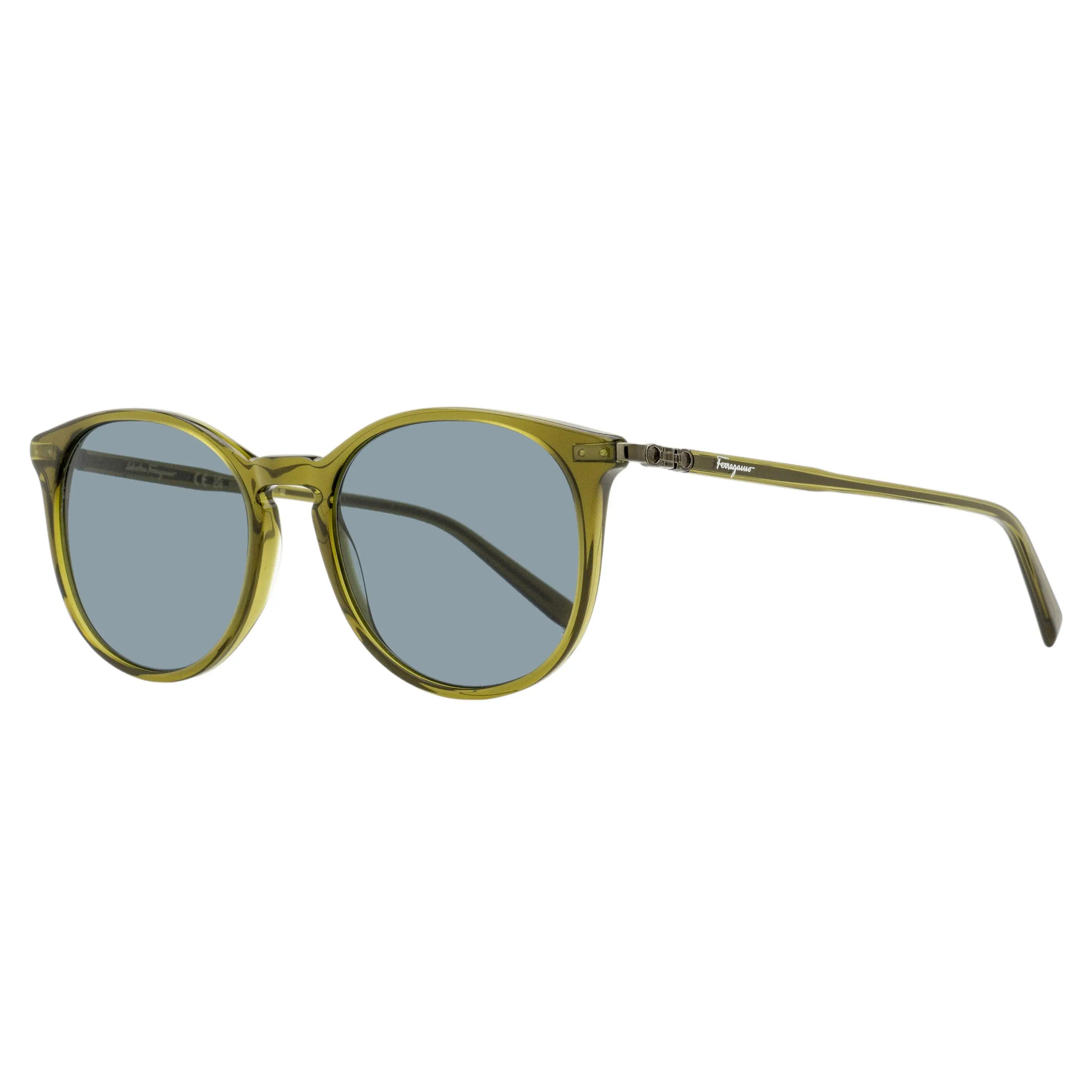 Salvatore Ferragamo Keyhole Pantos Sunglasses, SF911SCP 322 Transparent Khaki 53mm, Stylish Accessories, Statement Frame Glasses, Broad Spectrum UV Protection Men's Sunglasses, Lightweight Acetate, Refined Metal Hinge Detailing, Round, Slim Temples