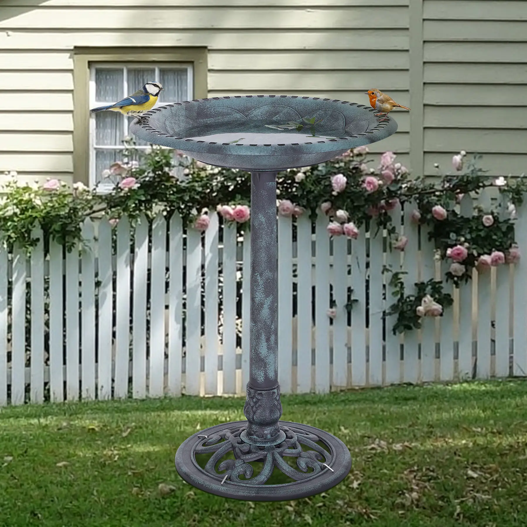 ZENY 28" Resin Standing Bird Bath Feeder, Antique Green Bird Supplies with Weather-Resistant Resin Body, 0.8 gal/3.03 L Capacity, Rinse-Wipe Easy-Clean Design for Outdoor Backyard Garden Accessories