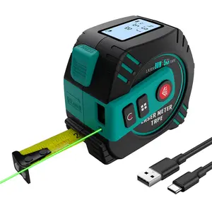 1pc 2in1 Rechargeable laser 80m with 5m tape LCD Display Backlight Laser Tape Distance Measure Green Laser Rangefinder