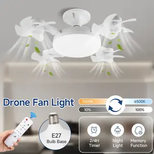 Wireless Ceiling Fan Light with Remote Control,E27 Adjustable Brightness,collapsible,3 Speed Settings Suitable for Bedroom Living Room Kitchen 4 Head Fan Lamp,Bedroom and Small Room