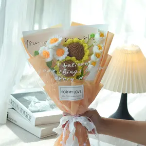 Handmade Crochet Flowers Bouquet, Sunflower Flower Bouquet  / Rose Flower Bouquet, Home Decor, Anniversary & Holiday Gift, Autumn Decoration, Valentine's Day Present