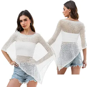Women's Sheer Knit Poncho Shrug: Lightweight Cover-Up, One Size Fits Most,  Top for the Beach and Everyday Wear